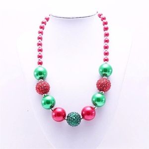NEW Girls Christmas Chunky Bubblegum Necklace In Red & Green Gift For Her